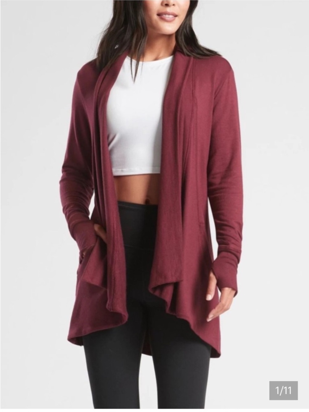 Athleta Pranayama Wrap Long Cardigan Wine Sz Large